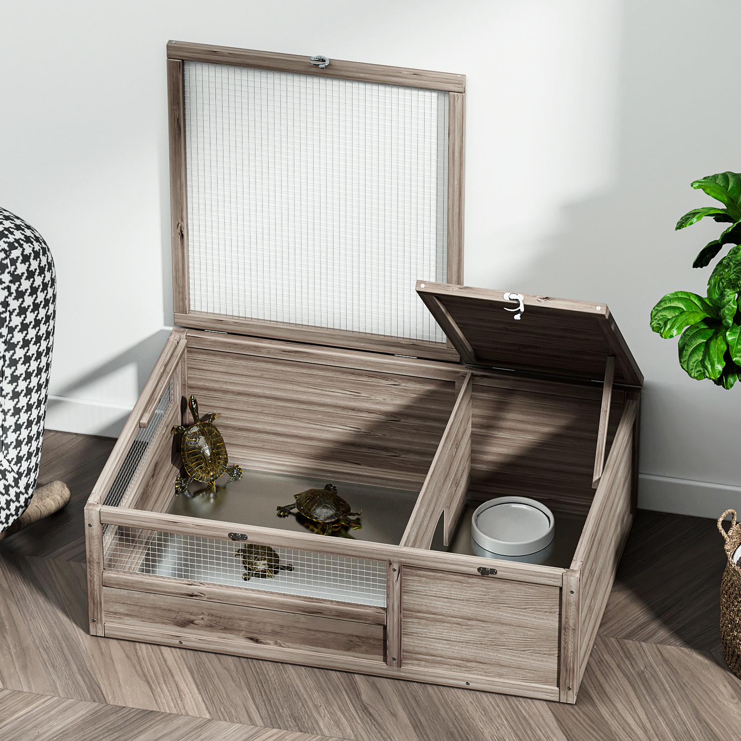 37"x25.5" Filp Up Chicken Coop Hutch Rabbit Pet House Wooden Tortoise Enclosure