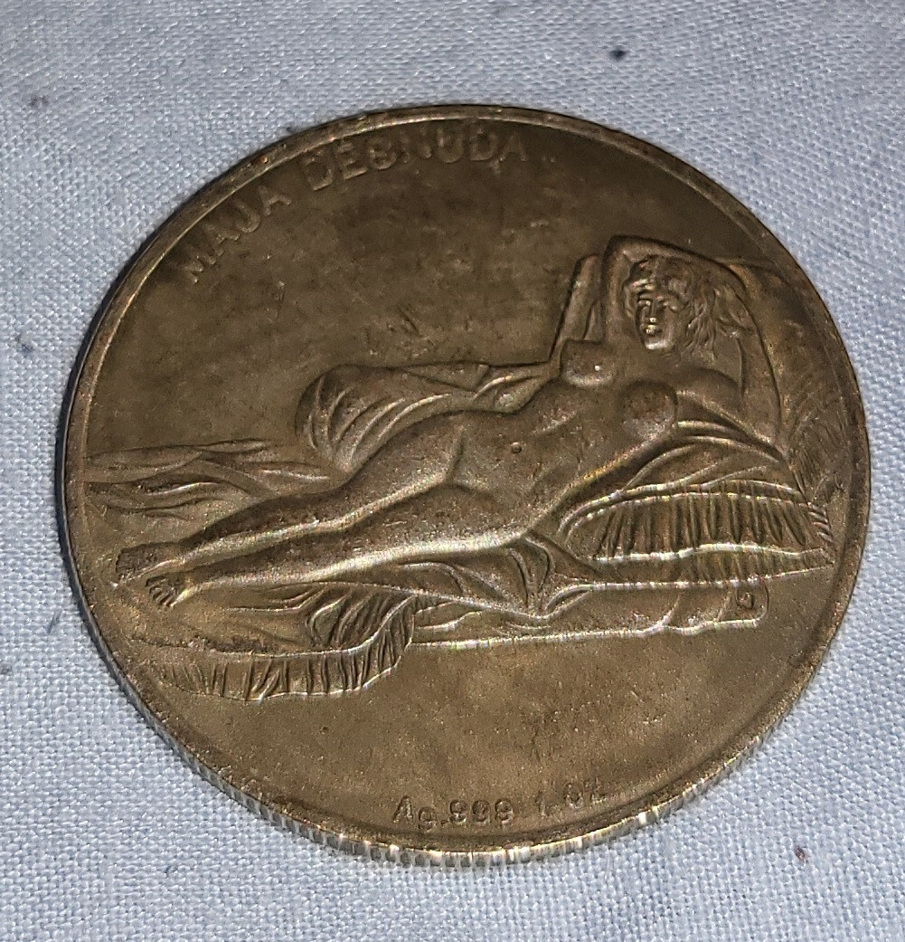 Mona Lisa Silver Coin Leonardo da Vinci Nude Woman Naked Old Louvre Paris Italy