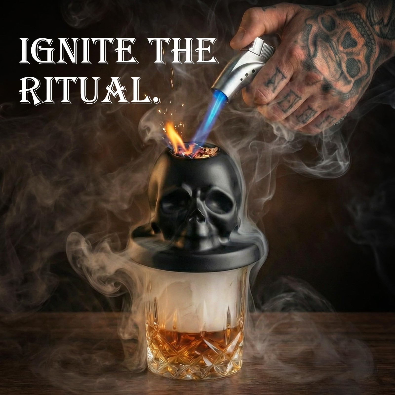 Whiskey Smoker Kit with Torch - Portable Bag, 4 Wood Chips, Cocktail Smoker I...