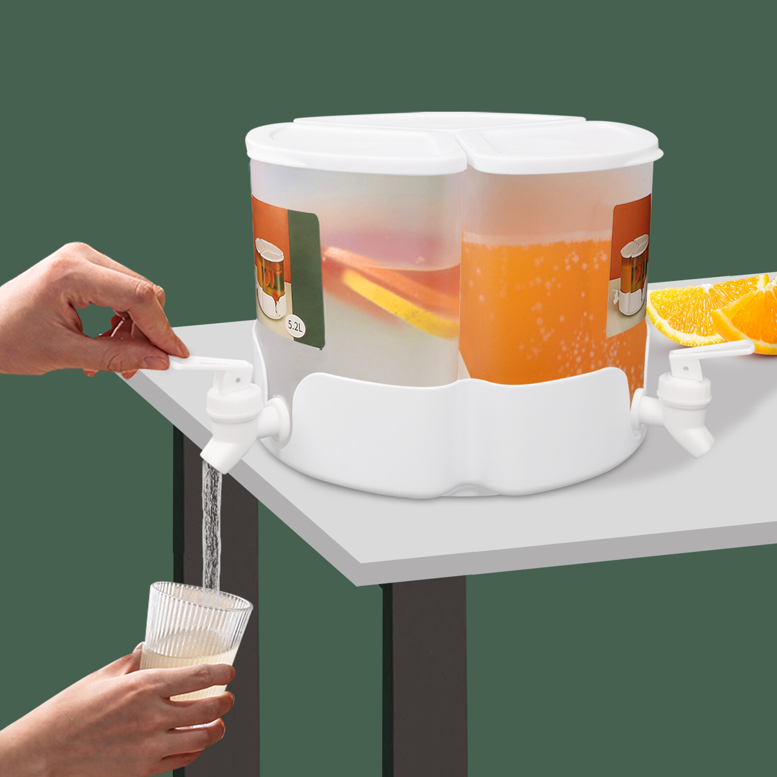 5.2L Juice/Drink Dispenser 3-in-1 Beverage Dispenser W/ 3* Faucet, 360° Rotation