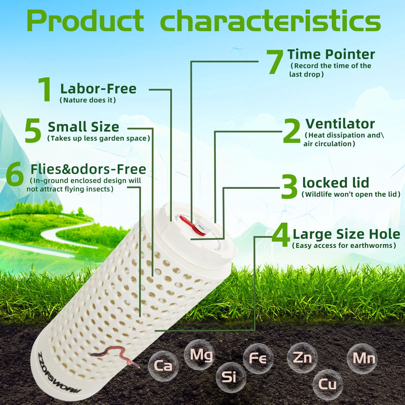 Inground Worm Farm Compost Bin Outdoor with Time Pointer for Small, white