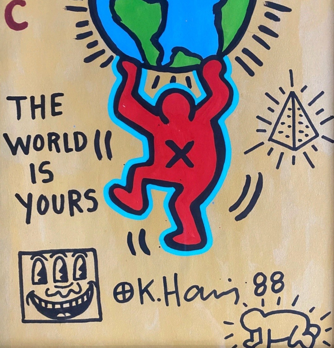 Keith Haring Drawing on Vintage Unique Paper SIGNED NYC