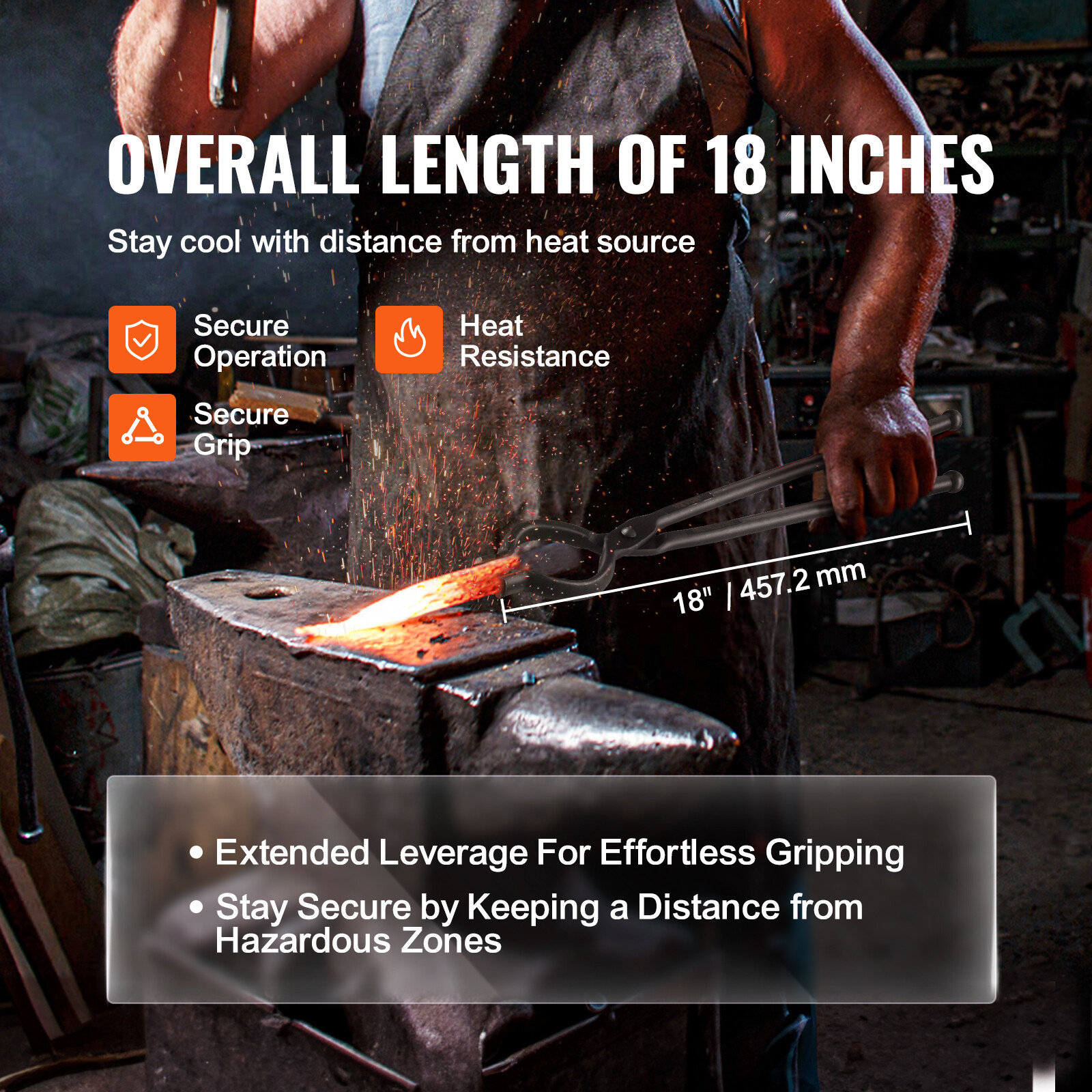 VEVOR Blacksmith Tongs 18” 4 PCS V-Bit Bolt Wolf Jaw Z V-Bit Gripping Tongs