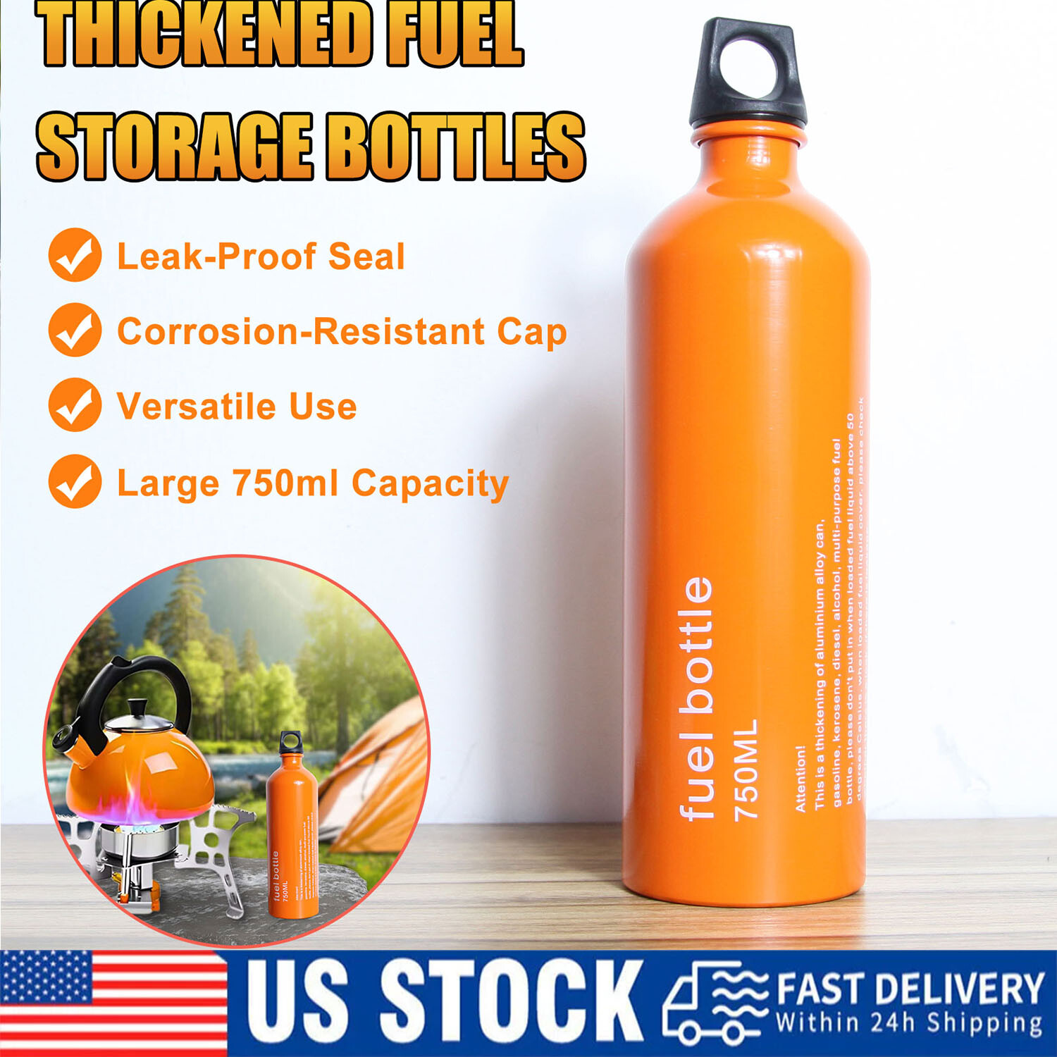 Oil Fuel Bottle Aluminum For Outdoor Picnic Camping Stove Alcohol Gasoline 750ml