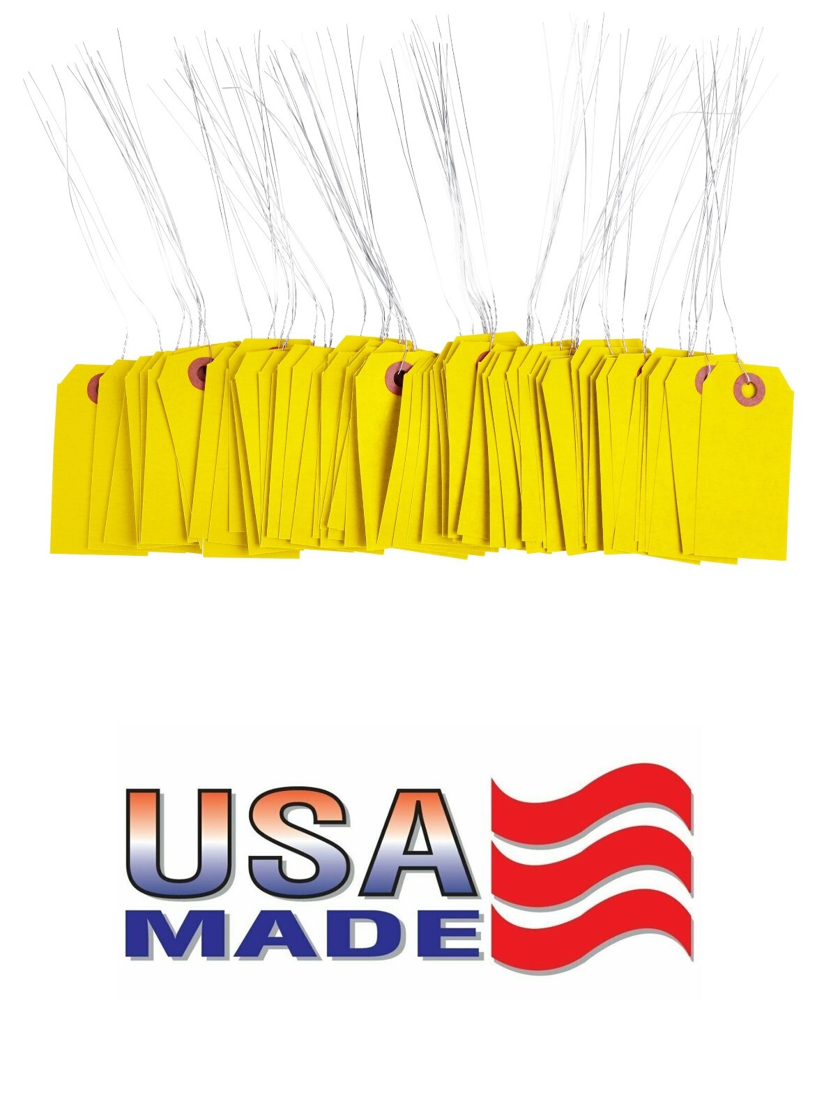 100 Yellow Tags with Wire 3 1/4" x 1 5/8" Size 2 Inventory Shipping Hang Tag
