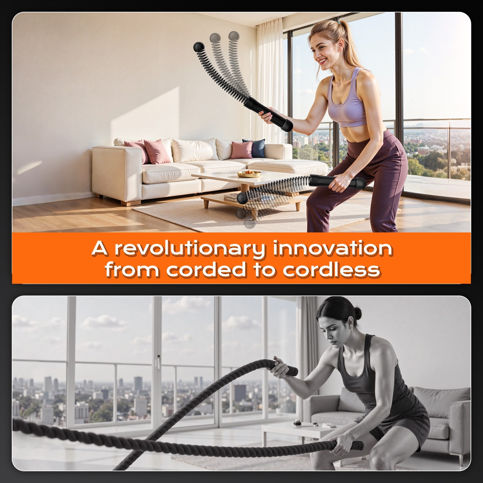 New Cordless Battle Rope for Home Use - Compact Portable Home Fitness Equipment