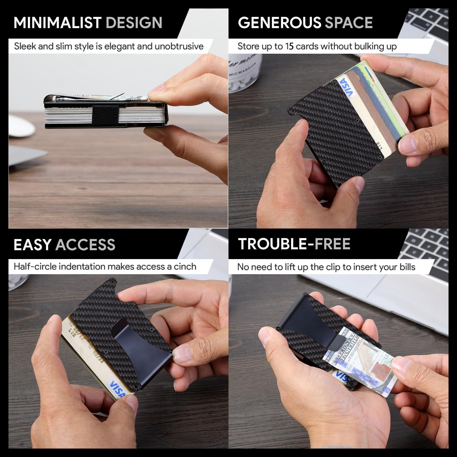 Men's RFID Blocking Slim Wallet Carbon Fiber Money Clip Holder