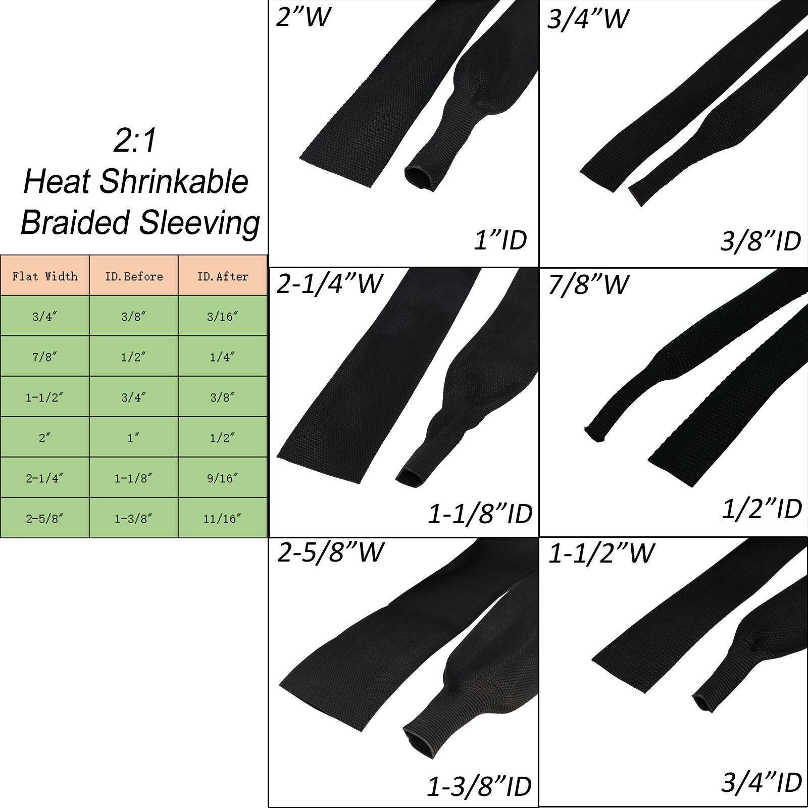 Black 2:1 Ratio Automotive Heat Shrink Braided Sleeve Wear-Resistant 14&32Feet