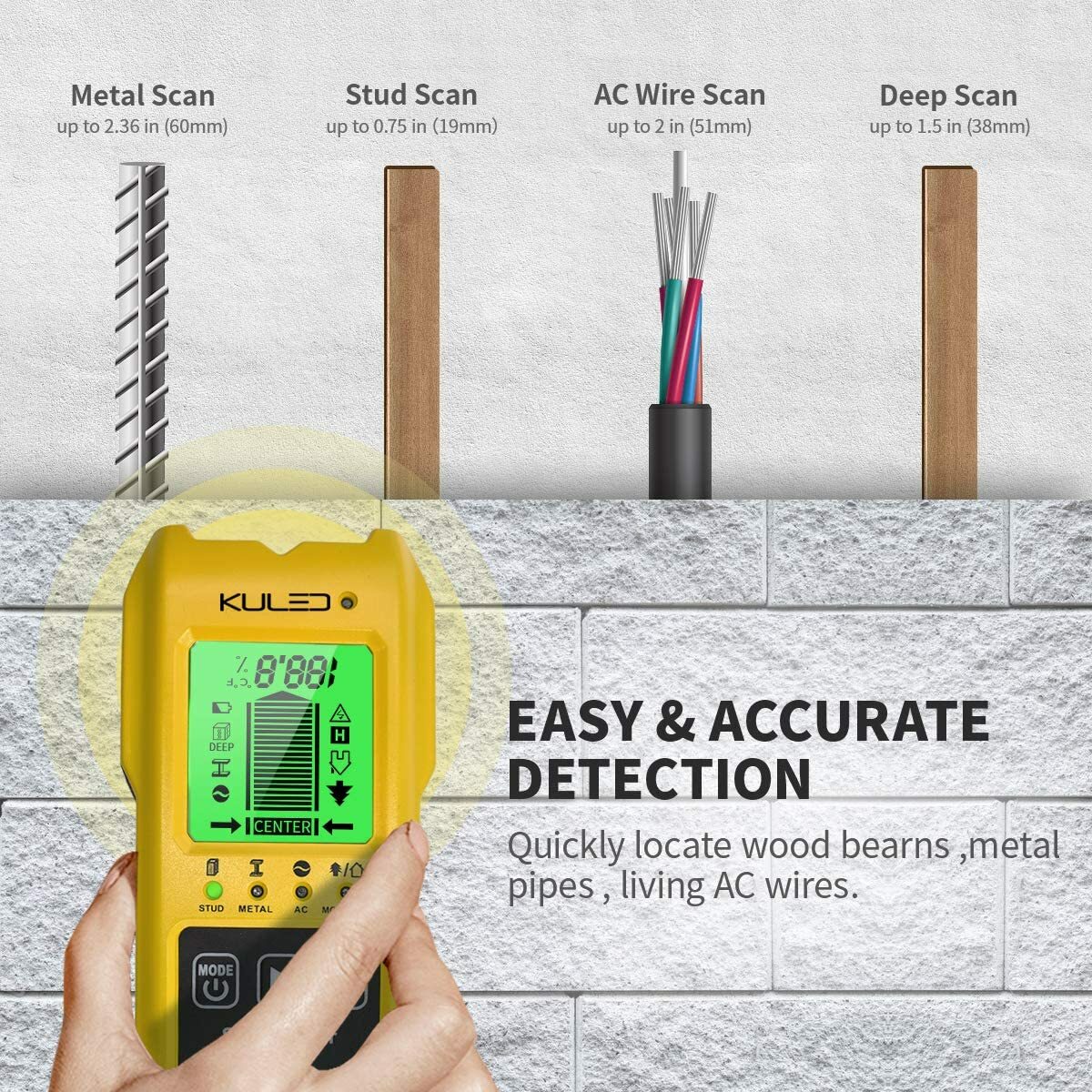 Stud Finder, 7 In 1 Multi-Function Wall Stud Sensor Detector LCD Moisture Meter