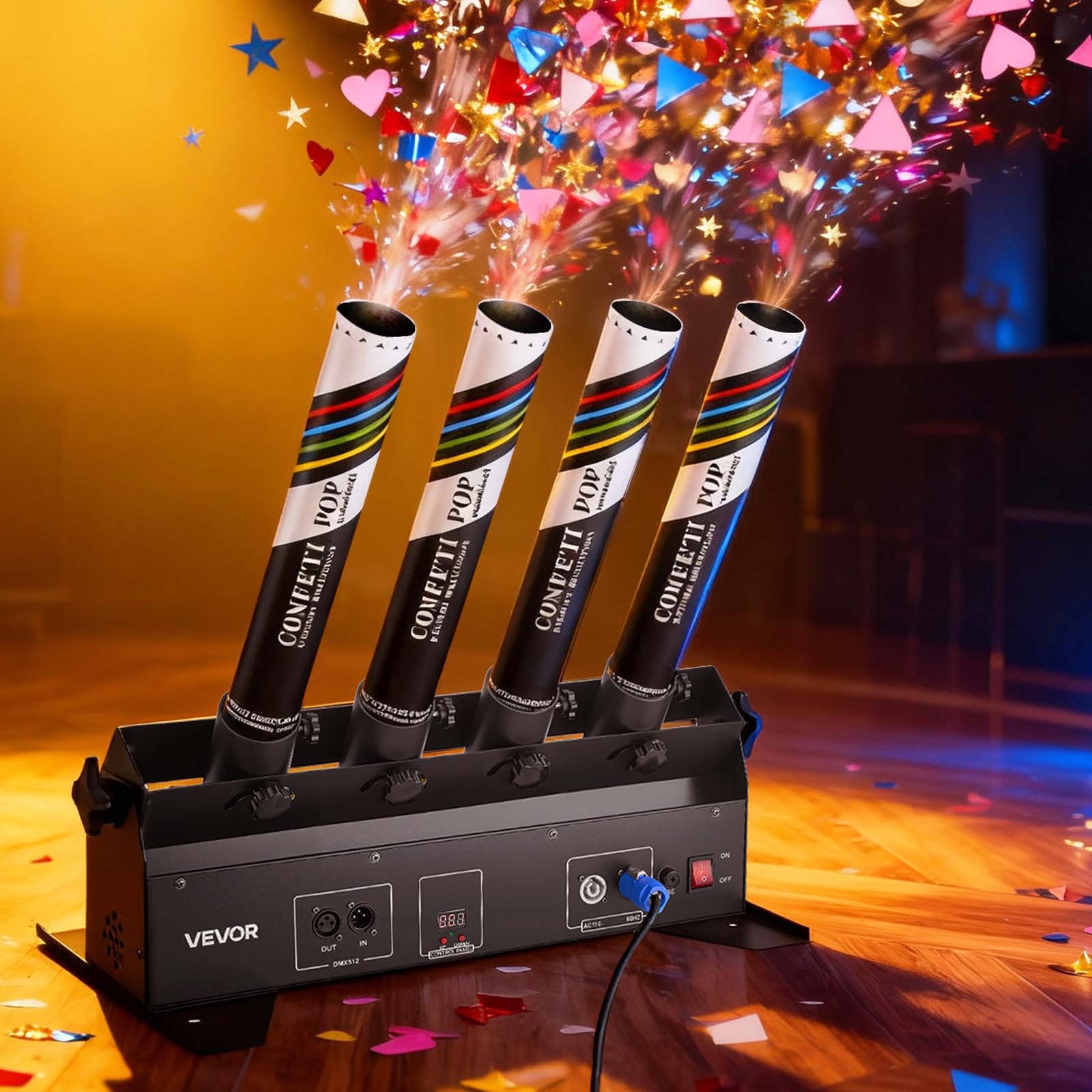 VEVOR 4-Shot Electric Confetti Cannon Machine DMX / Remote Control Party Effect