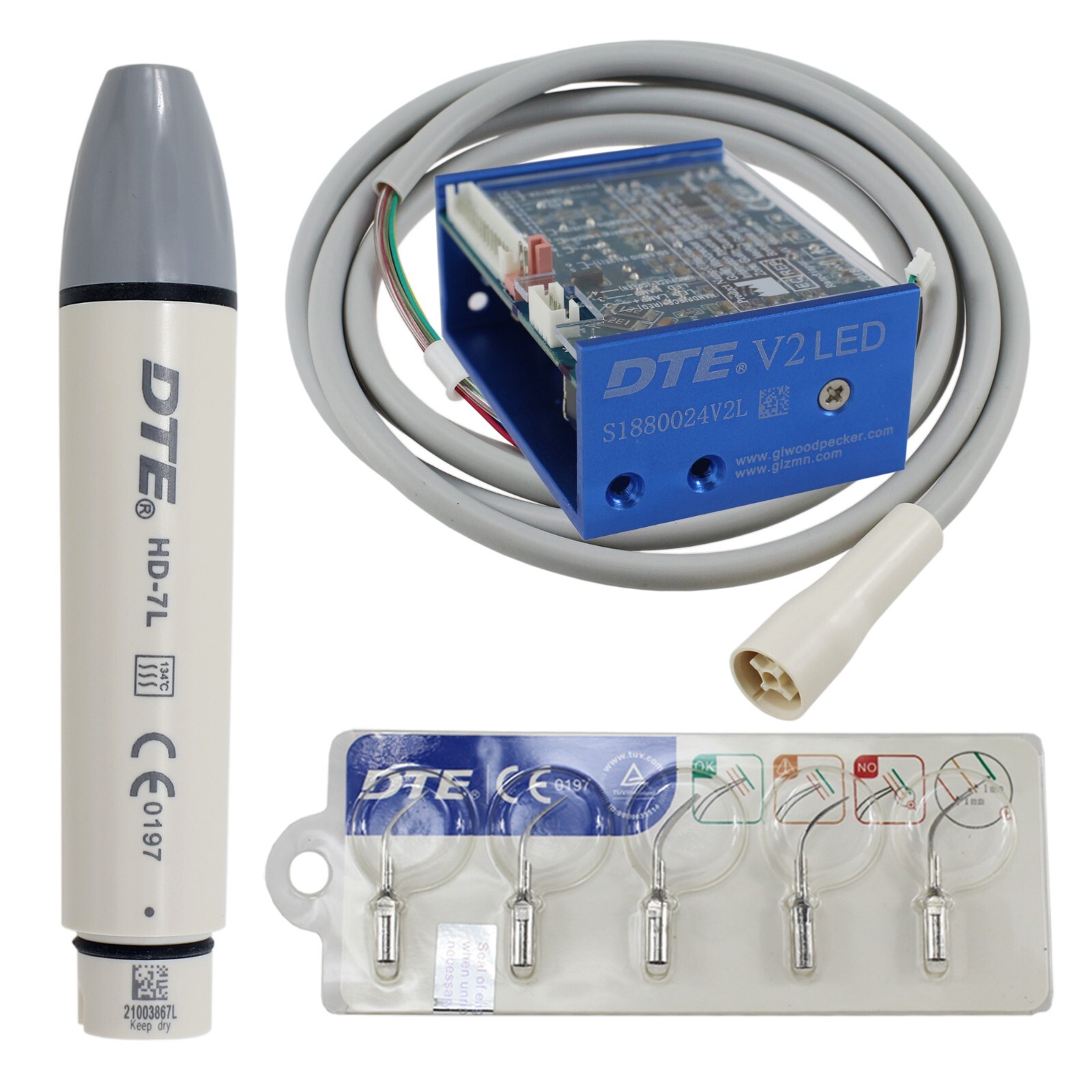 Woodpecker DTE Dental Ultrasonic Scaler Piezo Tips HD-7L Handpiece DTE-V2 LED