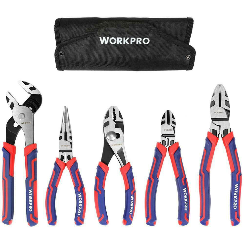 WORKPRO 5Pcs Plier Set Diagonal Groove Joint Linesman Long Nose Slip Joint Plier