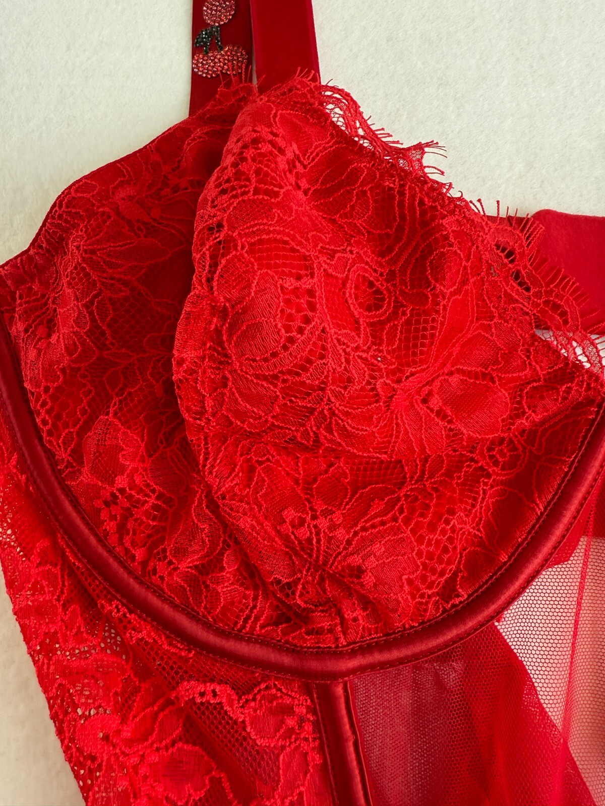 Victoria's Secret One Piece Boned Lace Teddy Bodysuit w/ Cherry Red XXL NWT