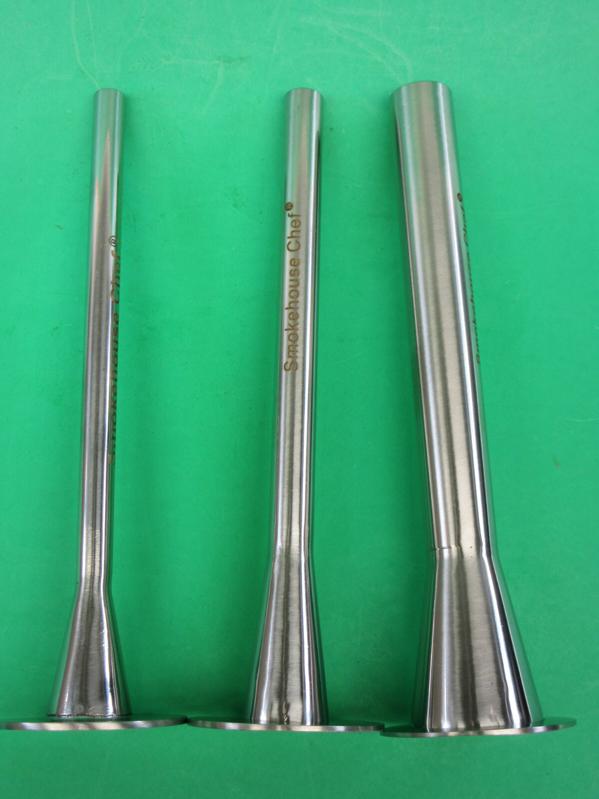 *THE BEST* 3-Pc Set Solid Stainless Sausage stuffing tubes horn 2" (52 mm) base