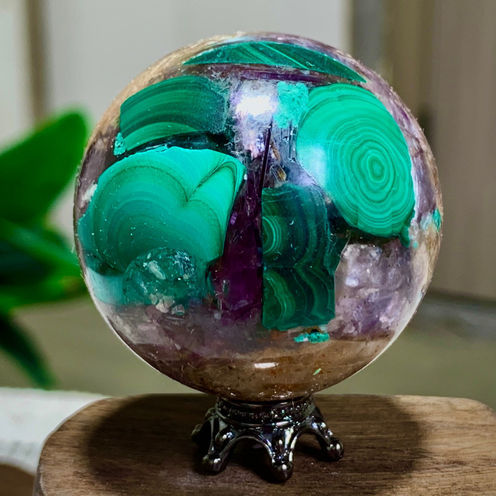 97G Newly discovered rare malachite purple mica symbiotic sphere restoration