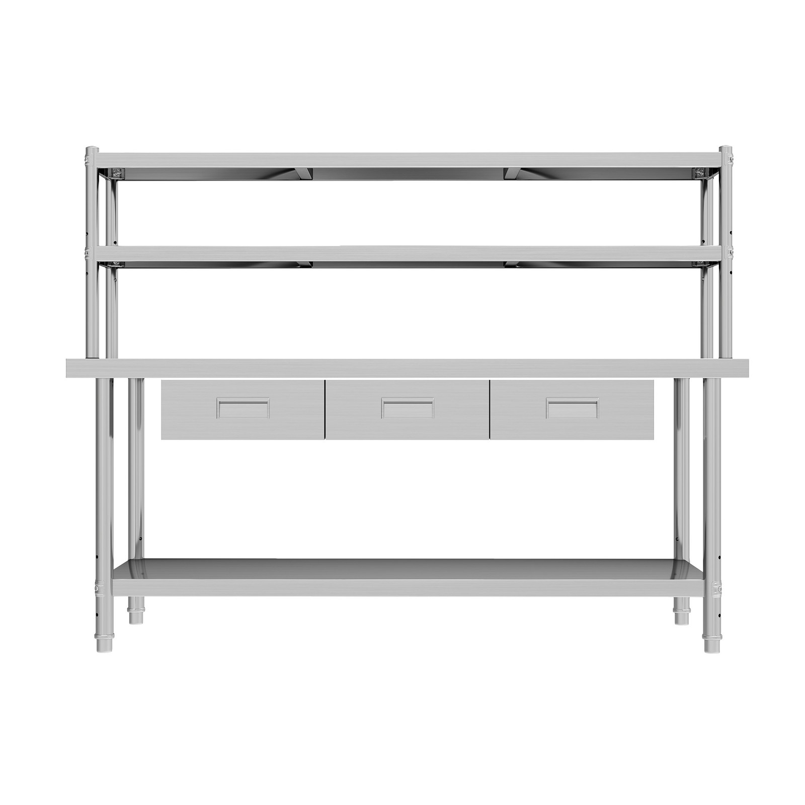 72" X 24" Worktable Stainless Steel Table with Overshelves with 72" X 12" Shelf