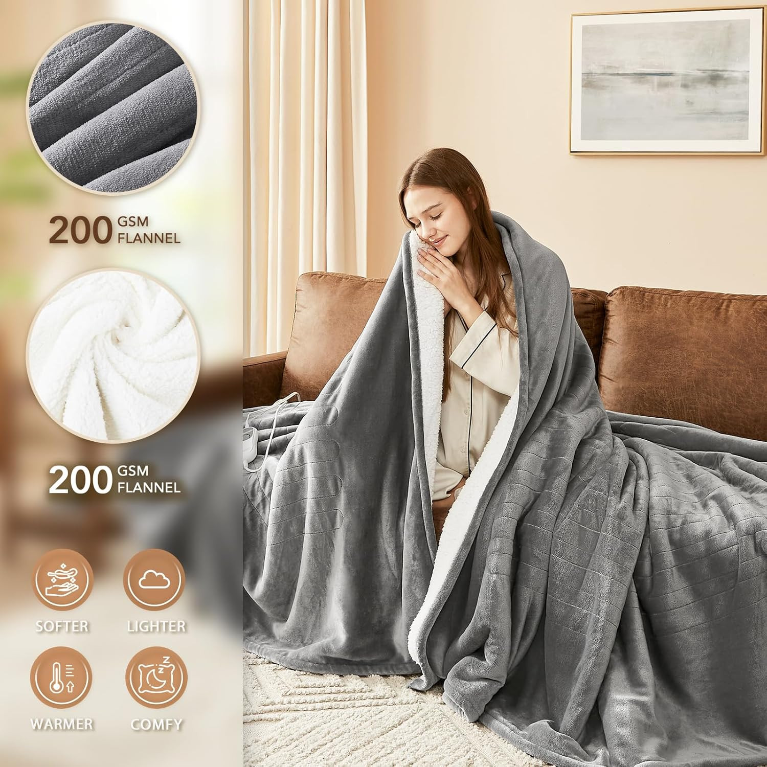 Electric Heated Blanket Twin - 62"X84" Heating Bed Blankets Throw with 10 Heatin