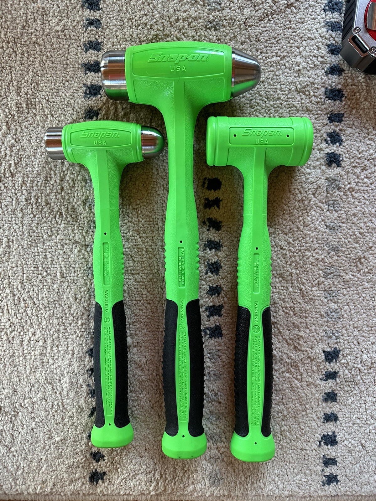 Snap-on Dead Blow Hammer Set. Green 16, 24 And 40 Oz.
