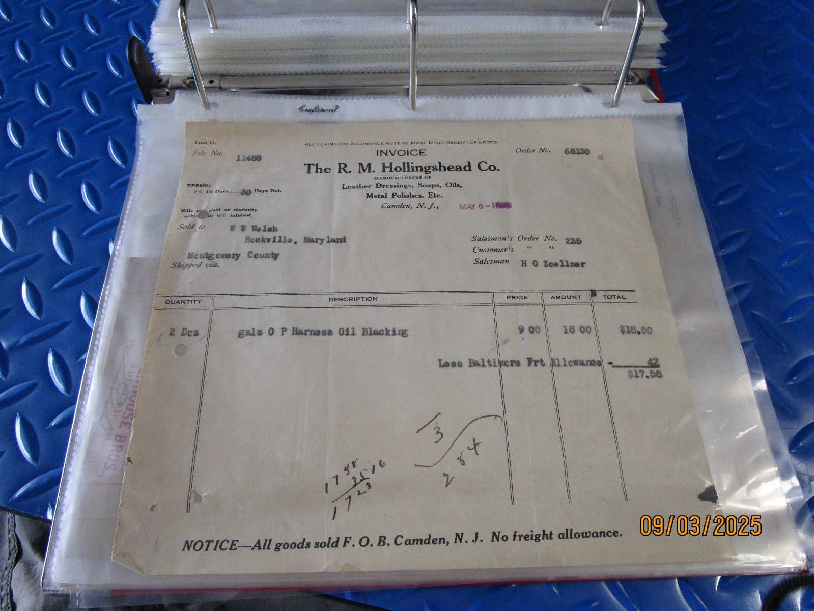 RM HOLLINGSHEAD CO CAMDEN NJ 5/6/1916  LETTER INV EPHEMERA BUY 3 FREE SHIP