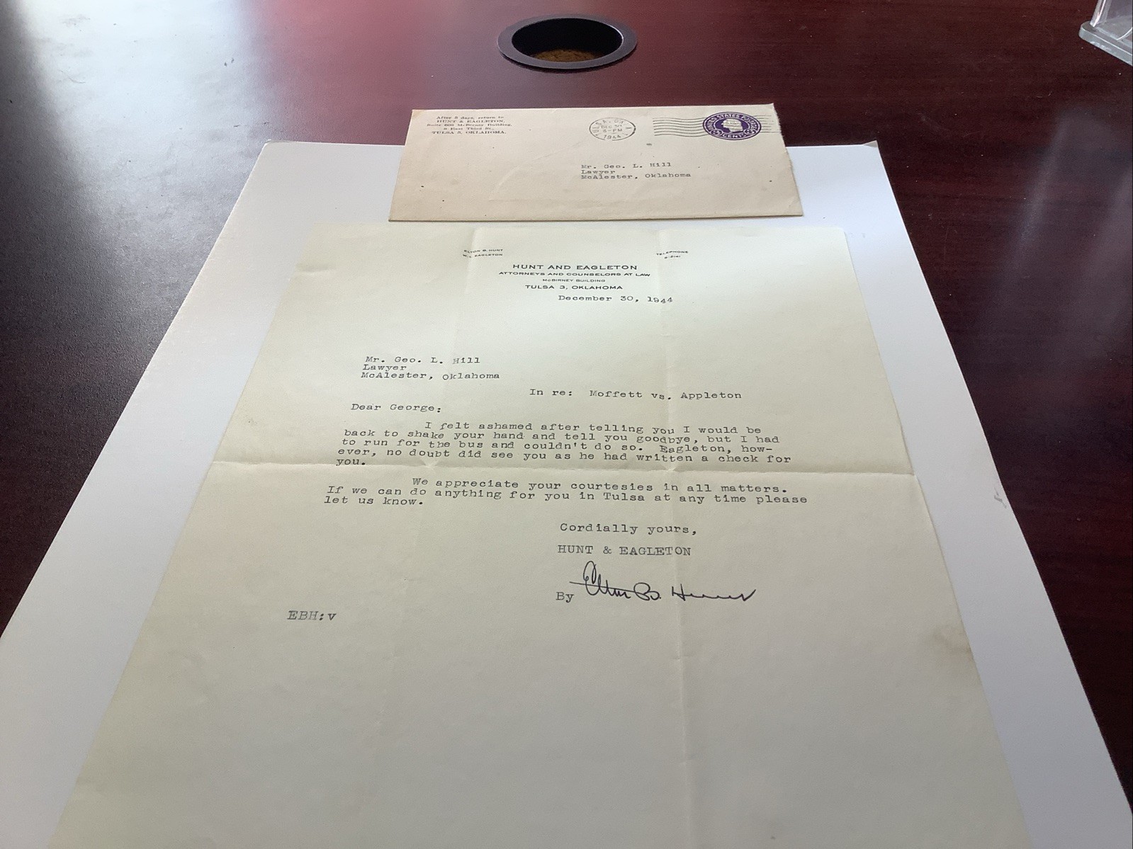 1944 Attorney Letter Hunt And Eagleton Tulsa, Oklahoma