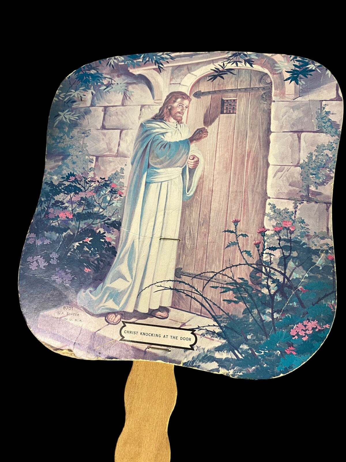 Vtg Paper Fan Advertising Jesus Funeral Memorial Park California Cemetery Death