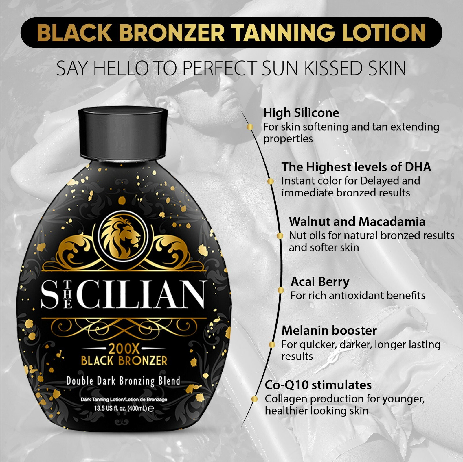 2024 The Sicilian 200x Double Dark Black Bronzer Tanning Lotion Indoor / Outdoor