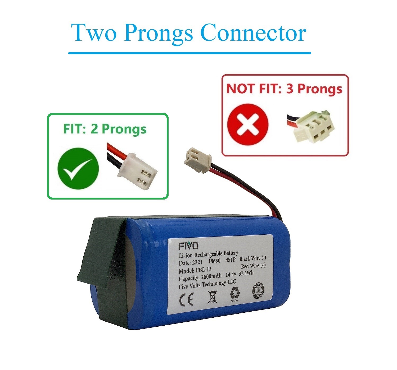 Replacement Battery for Shark Ion R75 RV85 RV850 RV750-N RVBAT850(2-prongs plug)