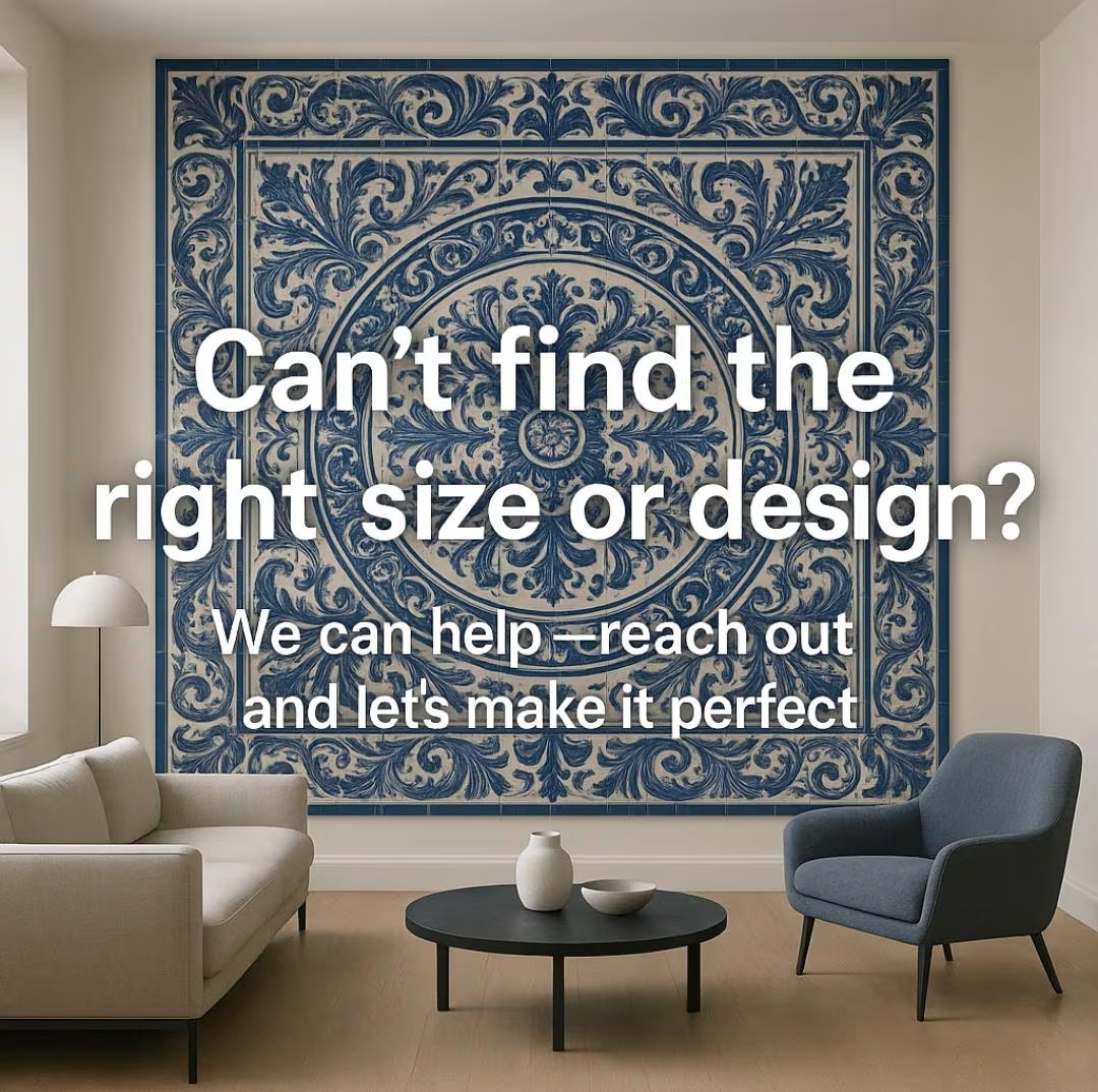 Equestrian Ceramic Tile Mural – Black & White Horses, Blue Floral Wall Art