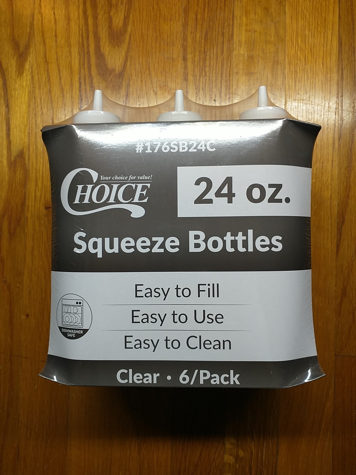 6 Pack Of 24oz Choice Plastic Squeeze Bottles. Clear. BRAND NEW!