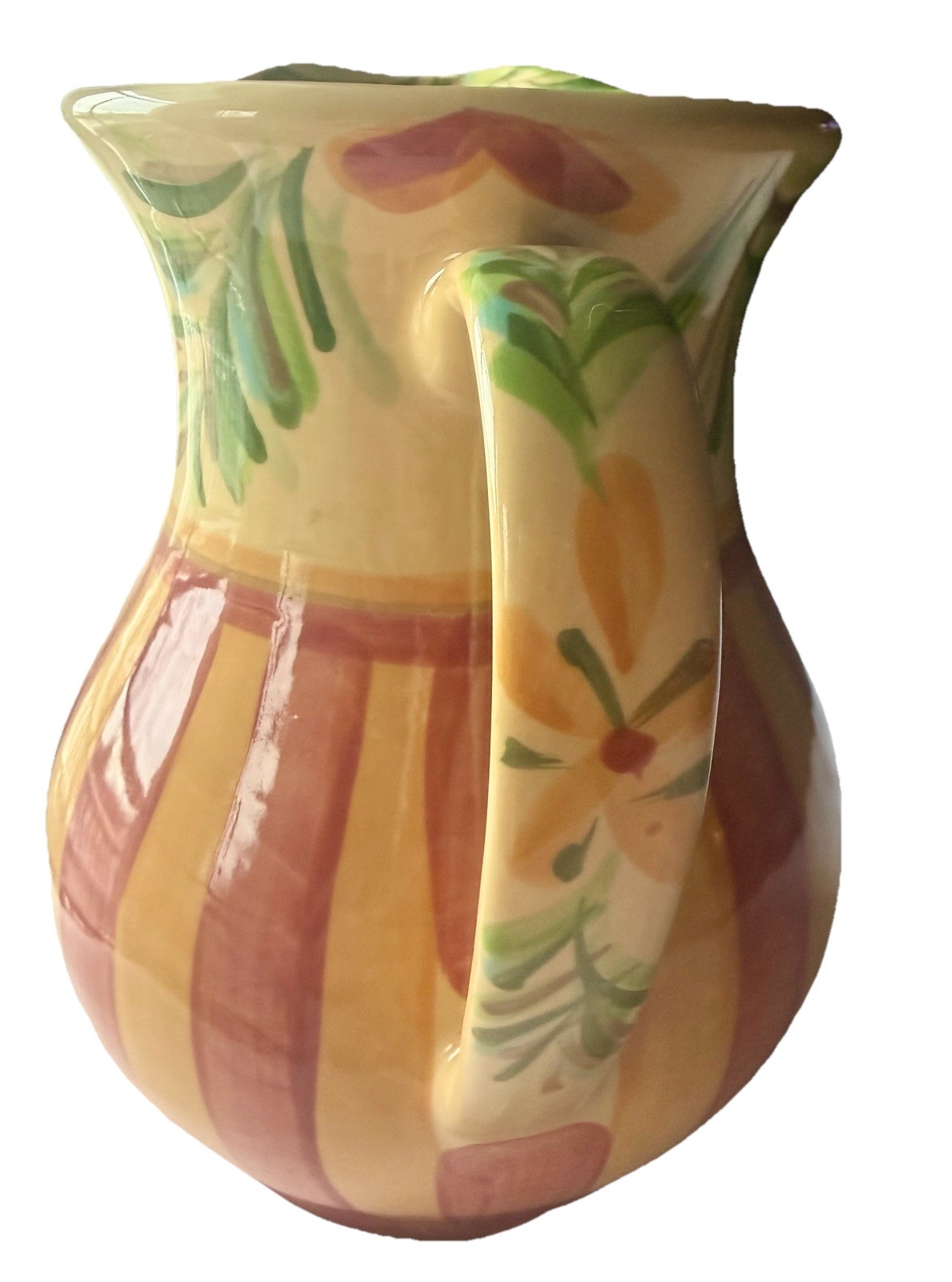 Gail Pittman Southern Living Siena 8”x8.5” Ceramic Pitcher Floral Striped 48 Oz.