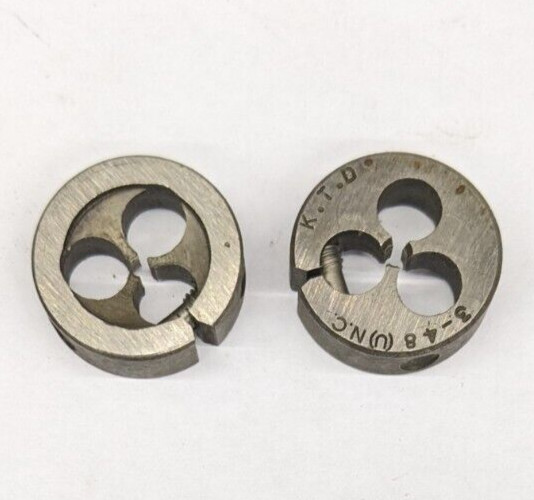 2 Kromhard 3-48 UNC Round Dies 13/16" OD Screw Adjustable Die Carbon Steel USA