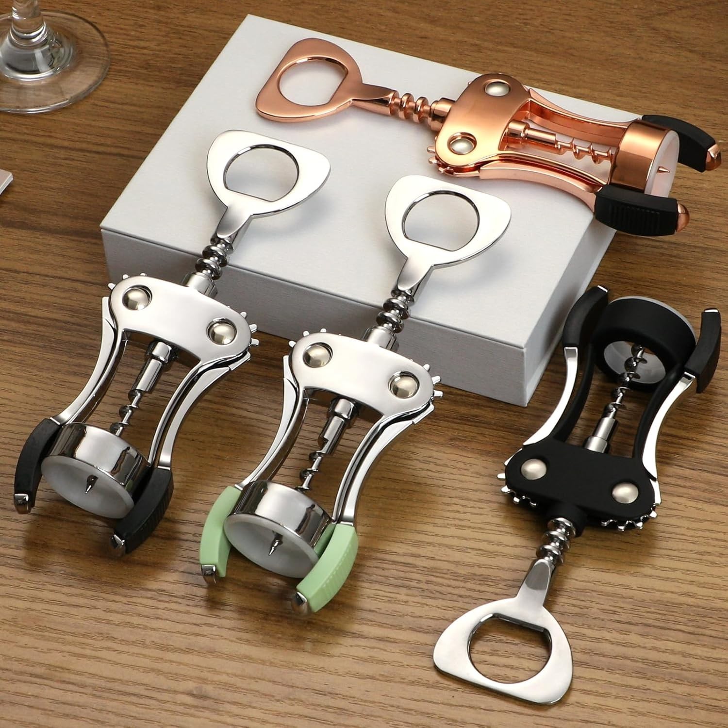 Wine Opener, Heavy-Duty Zinc Alloy Wing Corkscrew, Premium Beer Bottle Opener, M