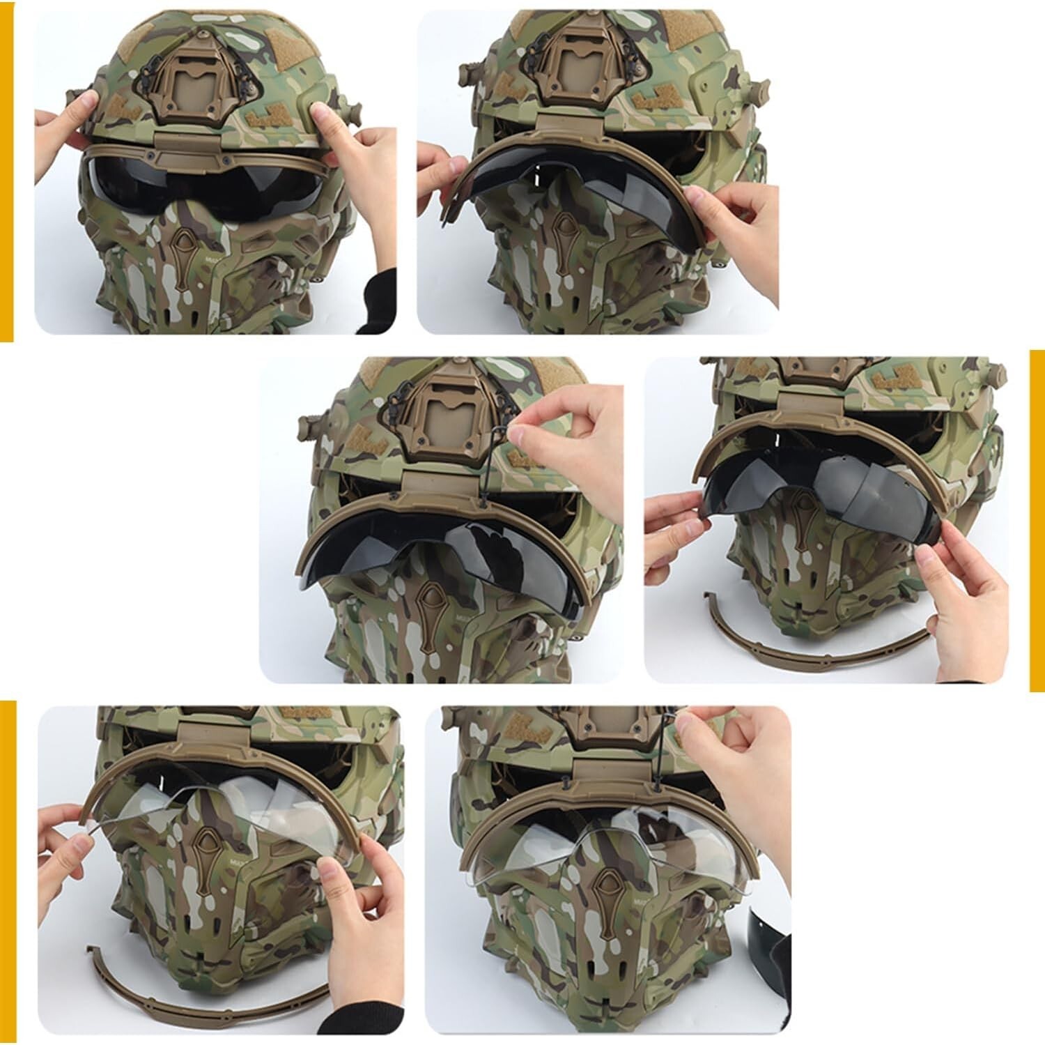 Tactical Airsoft Helmet w/Paintball Full Face Mask w/Headset Goggles Anti-Fog F