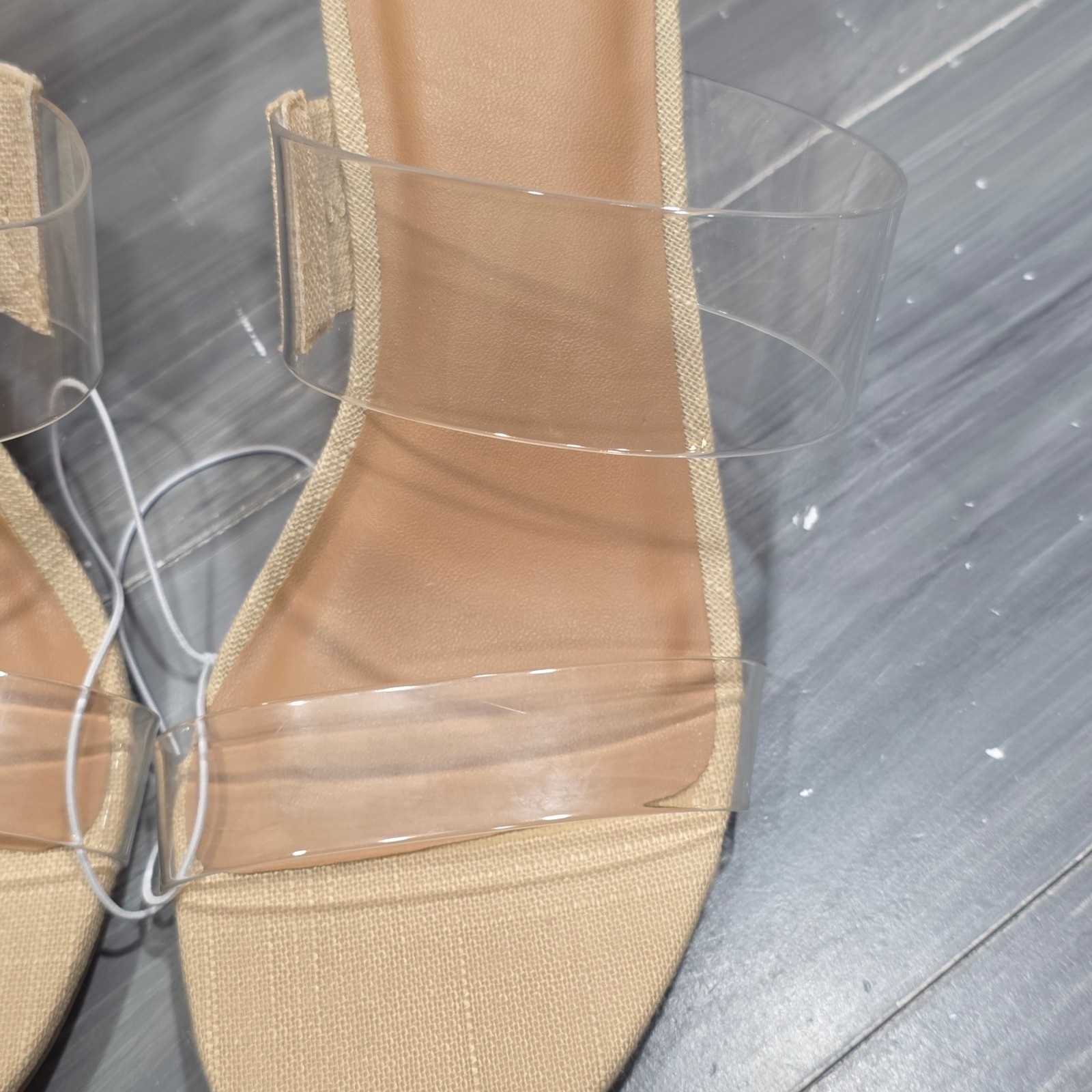 A New Day Ansel Espadrille Wedge Sandals Clear Double Strap Tan