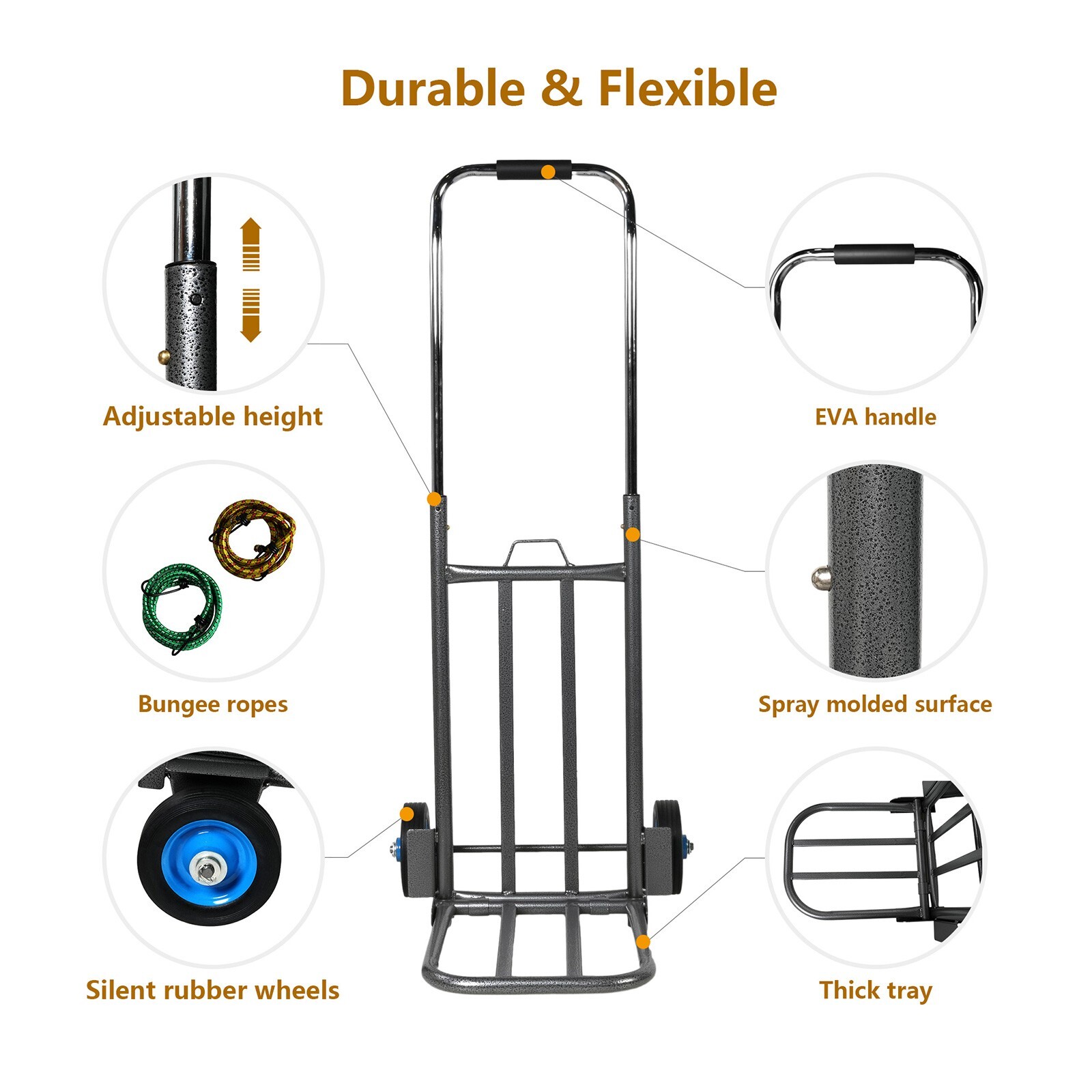 VILOBOS Heavy Duty Hand Truck Dolly Folding Moving Travel Cart Adjustable Handle