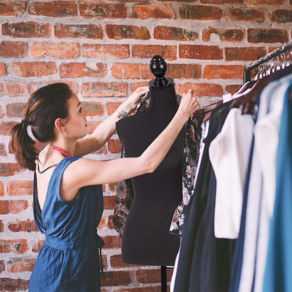 Female Mannequin Torso Dress Form Manikin Body with Wooden Tripod Base Stand