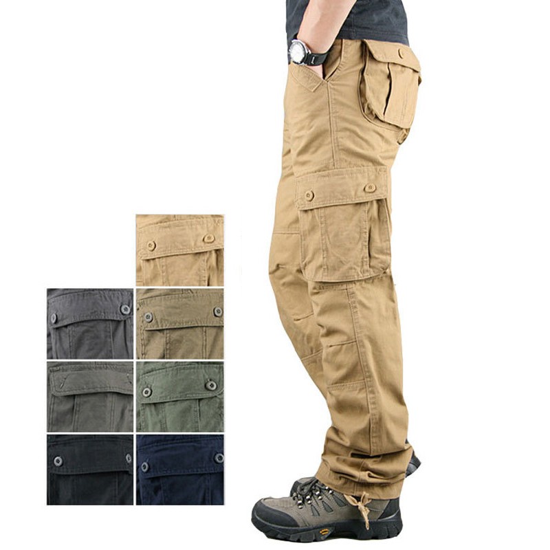 Men's Army Tactical Combat Cotton Cargo Work Pants Outdoor Hiking Trousers