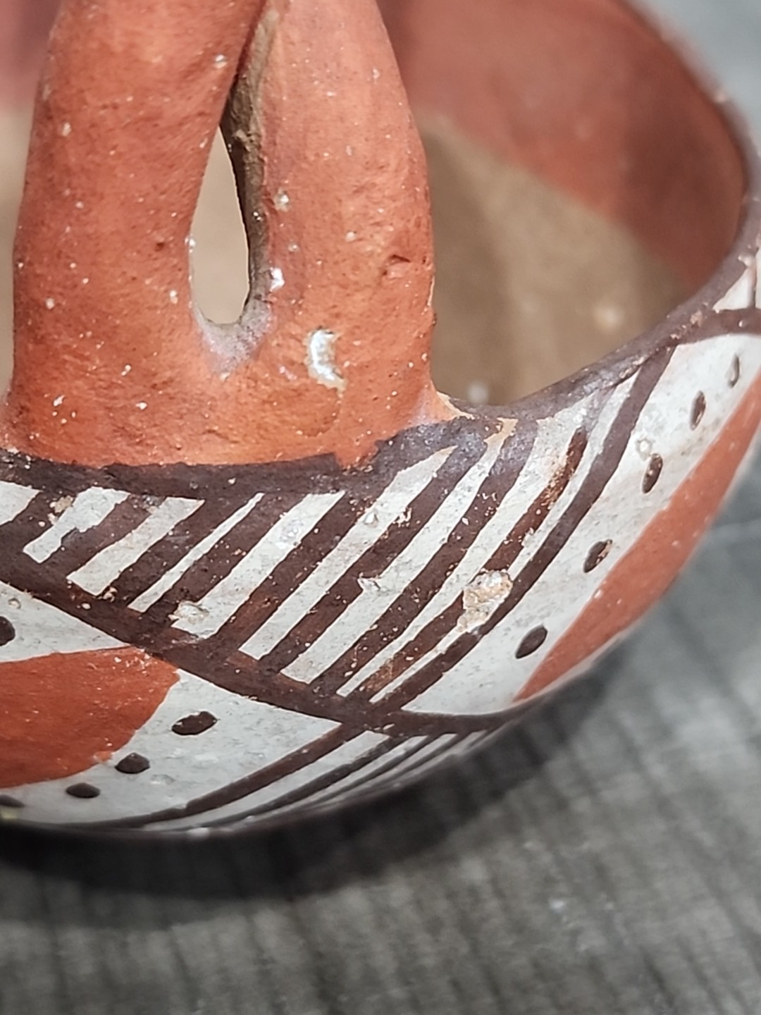 Isleta Pueblo Indian Pottery Bowl With Braided Handle