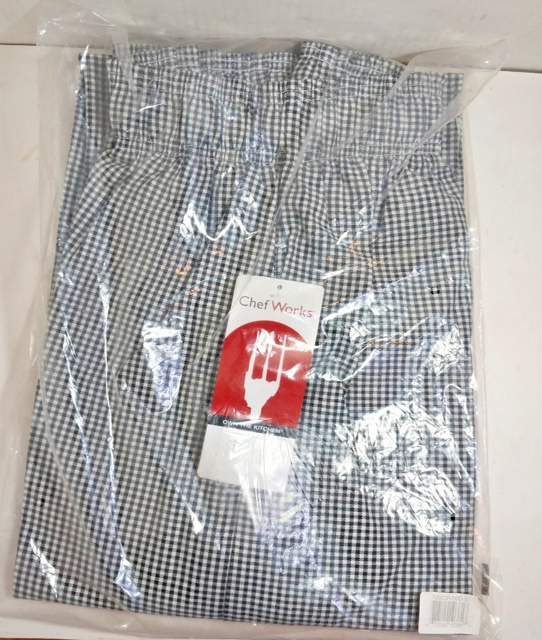 BRAND NEW CHEF WORKS BLACK & WHITE CHECKERED DRAWSTRING PANTS, SMALL, SHIPS FREE