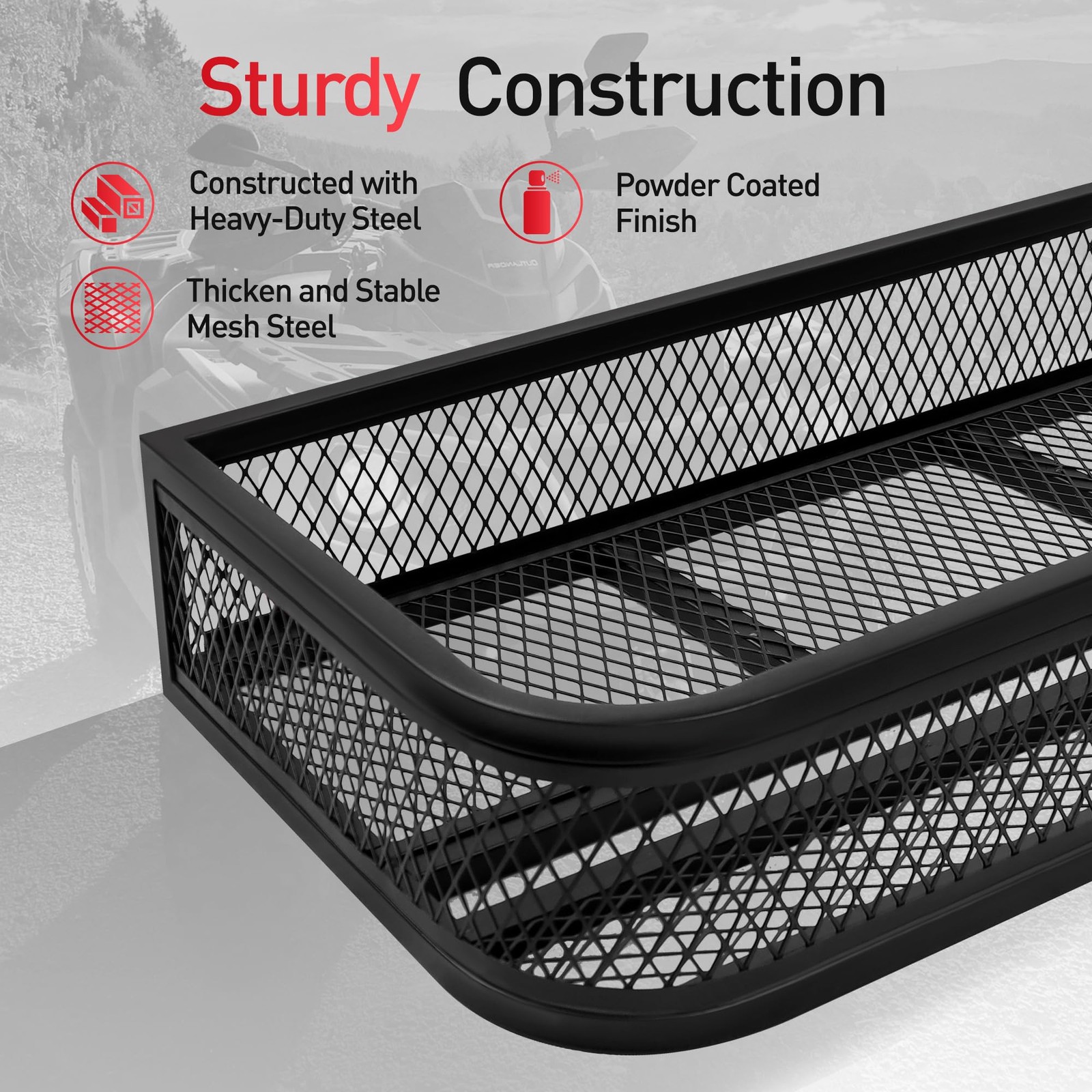Heavy Duty ATV Front Cargo Basket Steel Mesh Rack 36x17.3 Inch Universal Fit