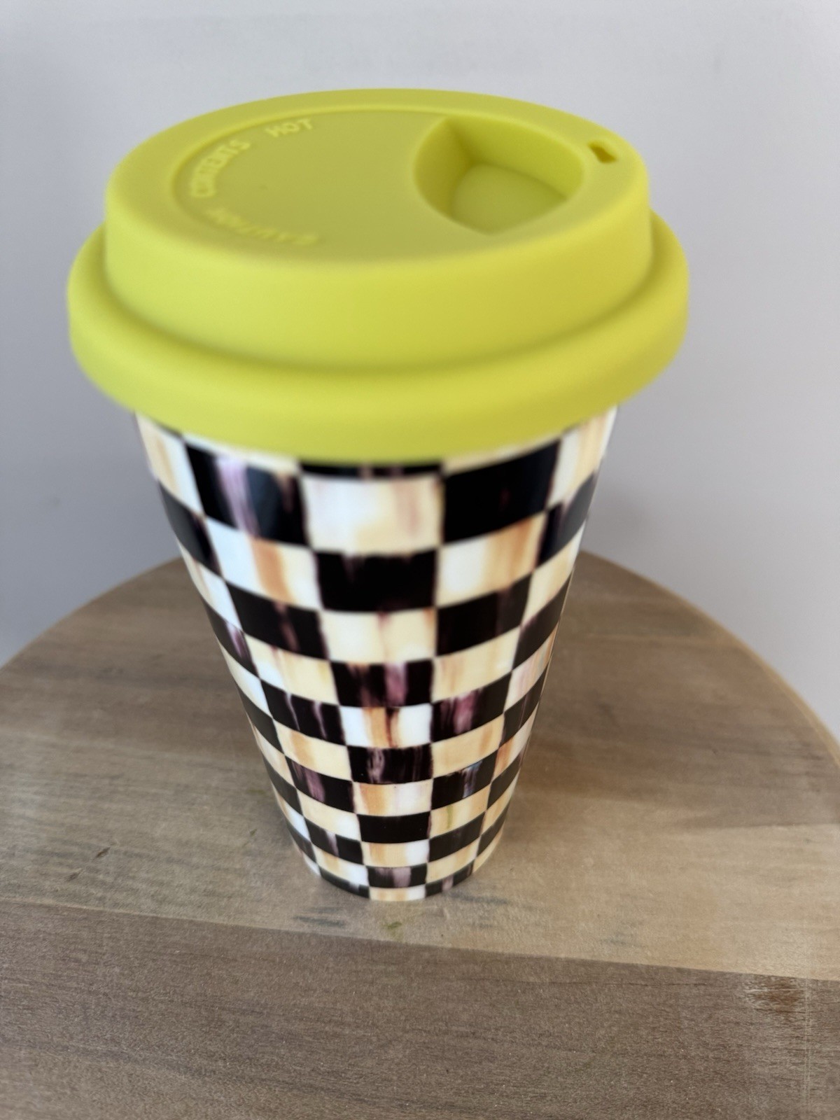 Retired Mackenzie Childs Courtly Check Porcelain Travel Mug New In Box