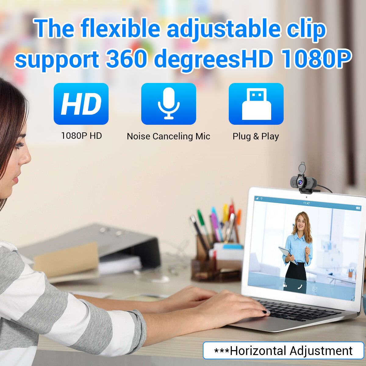 Webcam with Microphone for Desktop 1080P HD USB Computer Camera W/ Privacy Cover