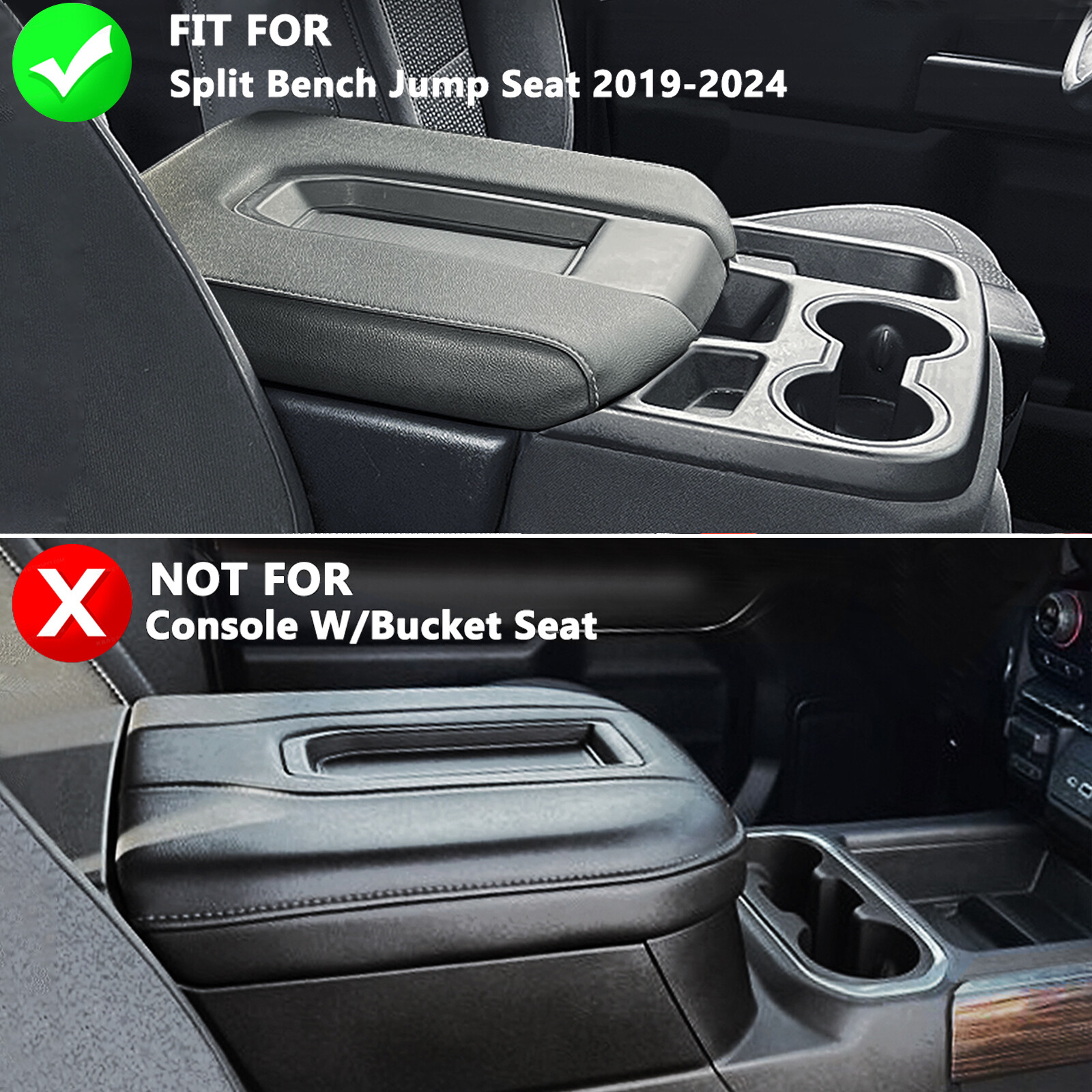 Fits Chevy Silverado 2019-2024 Center Console Lid Armrest PU Leather Cover Black