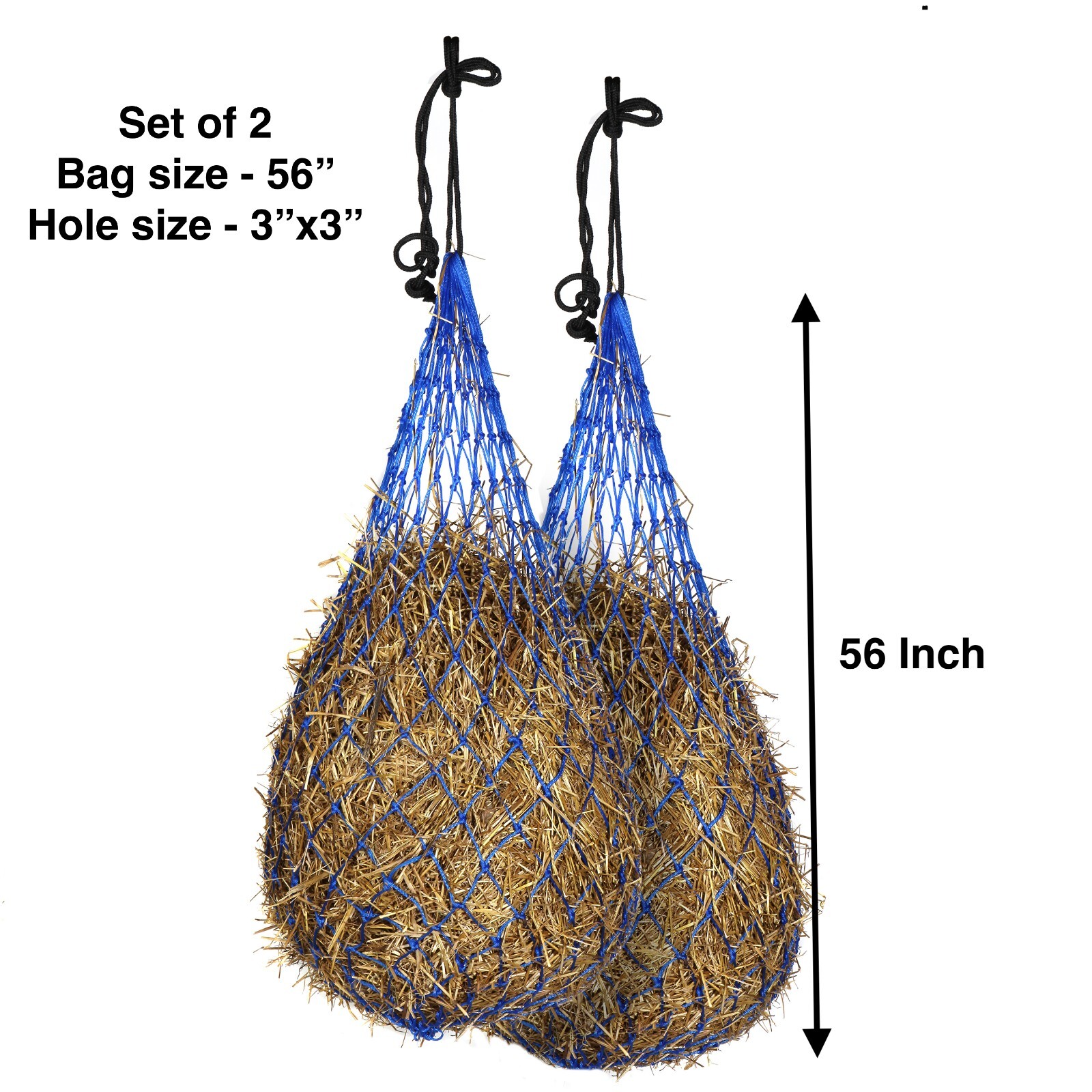 Majestic Ally 2 pcs Slow Feed 56” Hay Net with soft 3"x3" hole