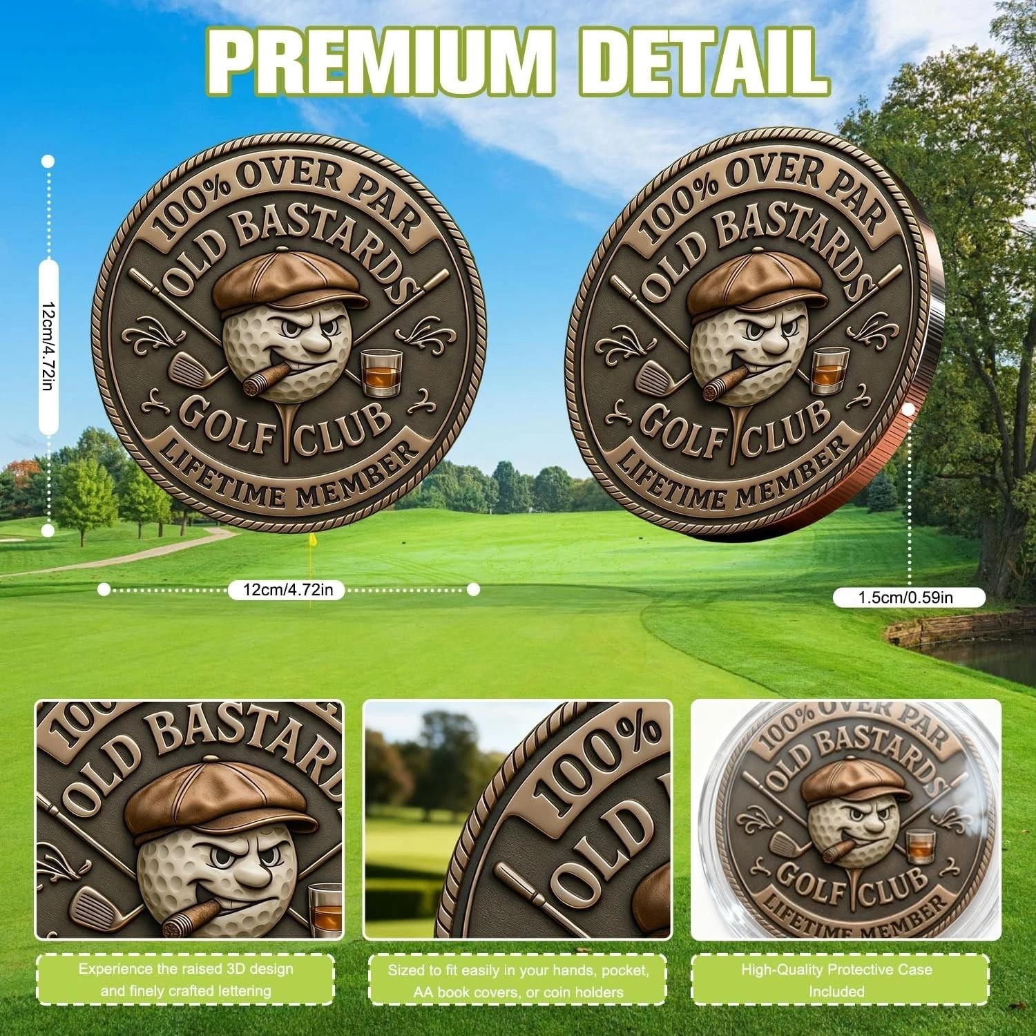 5 Pack Over Par Old Bastards Golf Coin, Golf Challenge Coin for Men with Whiskey