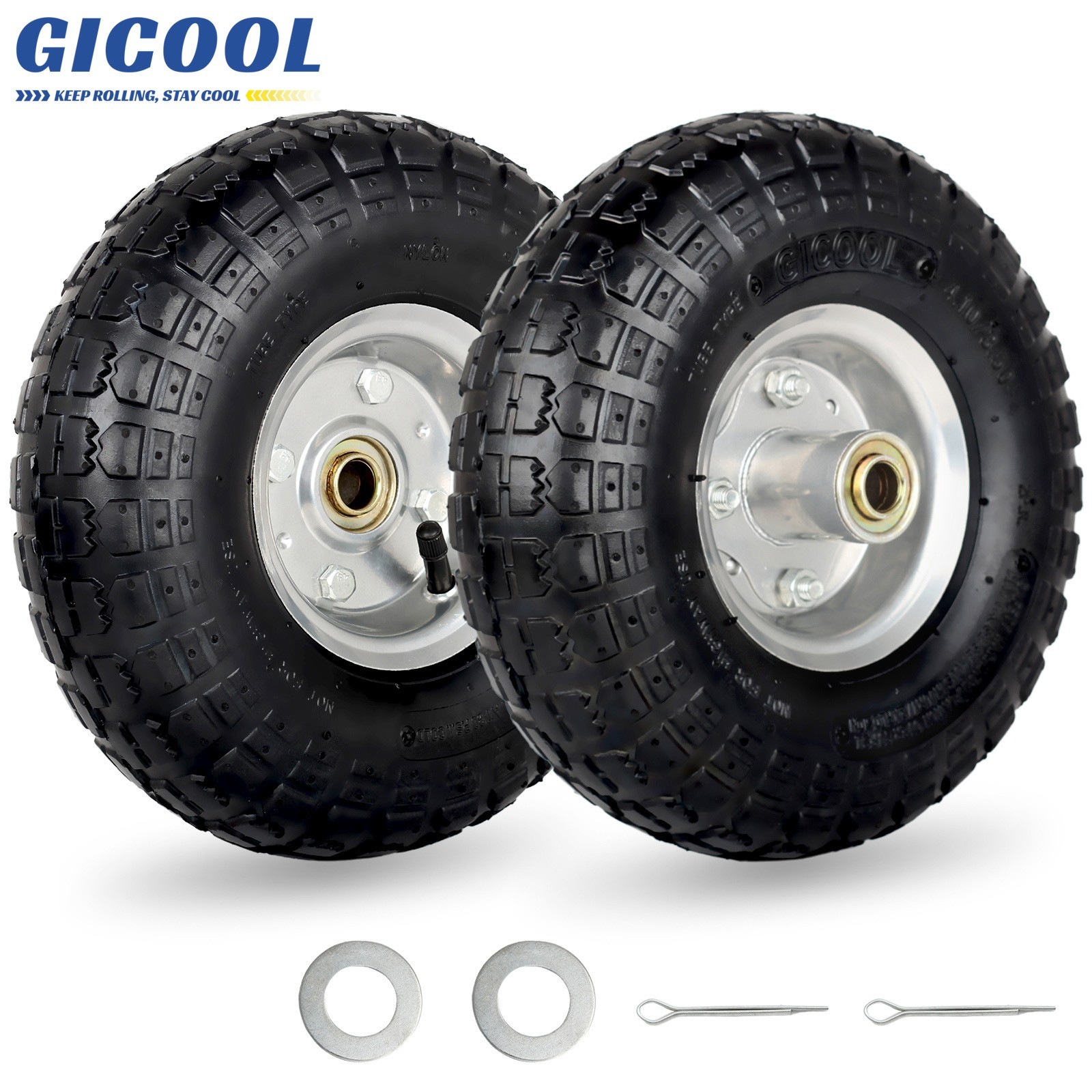 2-Pack 4.10/3.50-4" Tire & Wheel, 10" Pneumatic Tire for Hand Truck Trolley Cart