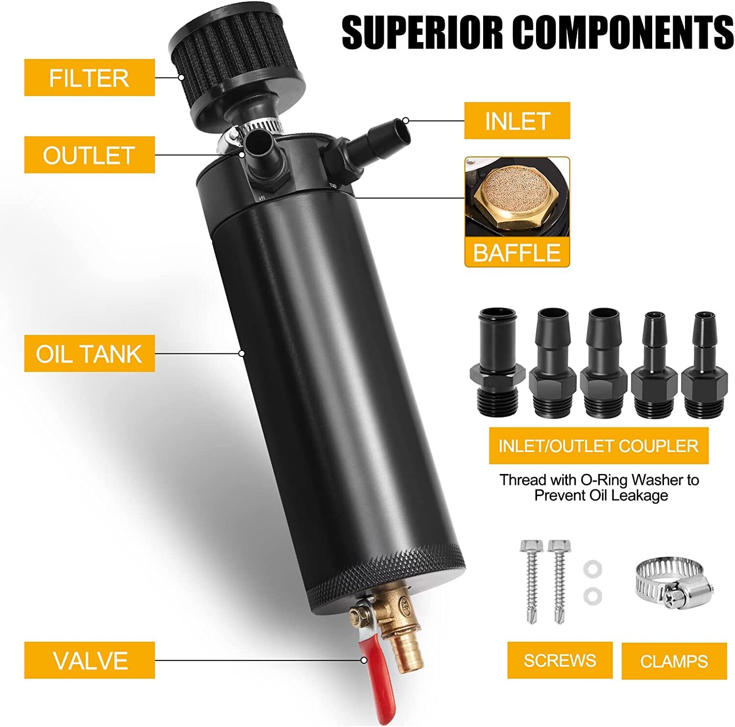 Universal Aluminum Oil Catch Can Kit Reservoir Baffled Tank with Breather Filter