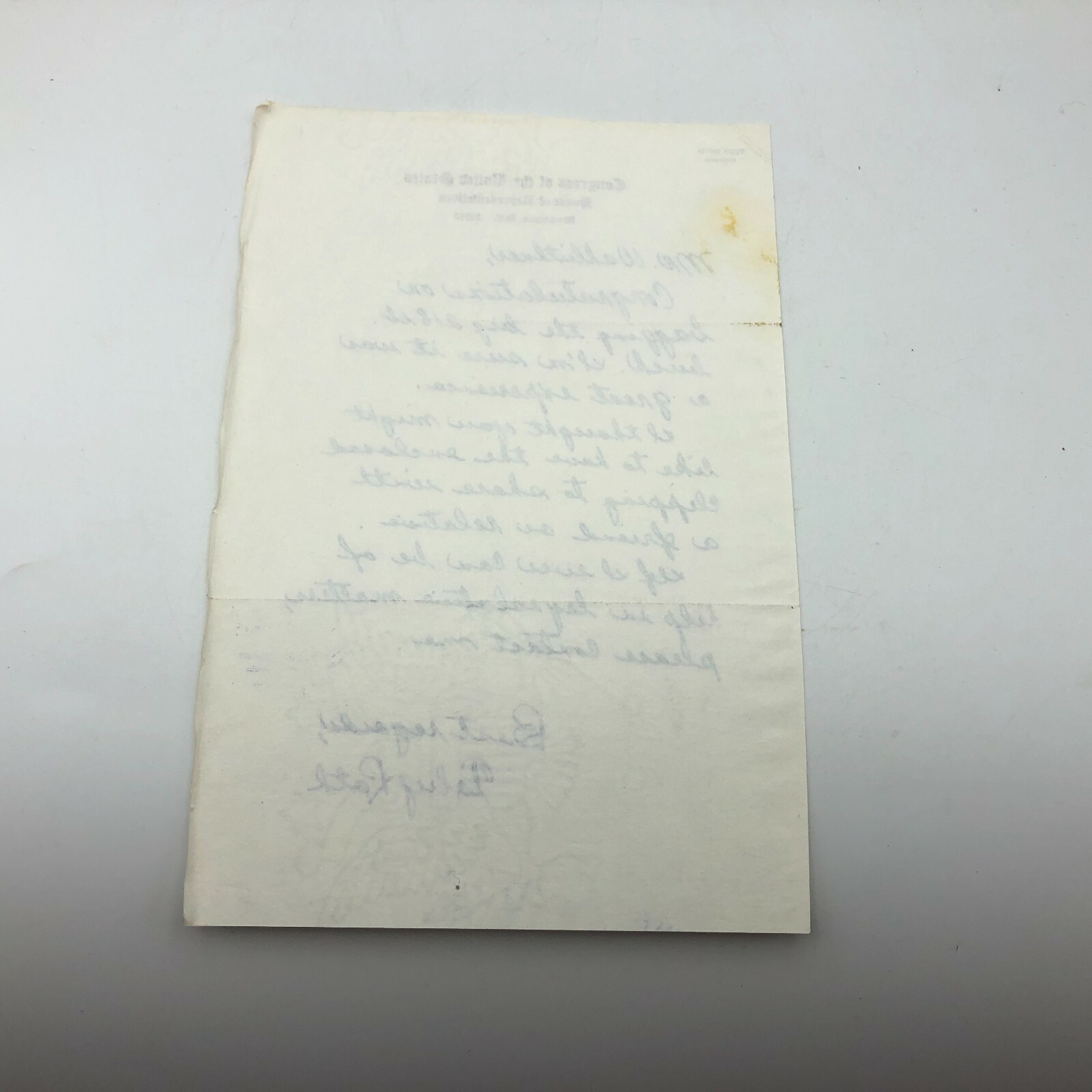 Vtg U.S. Congress Letterhead Toby Roth Representative WI Hand Written Letter Q1