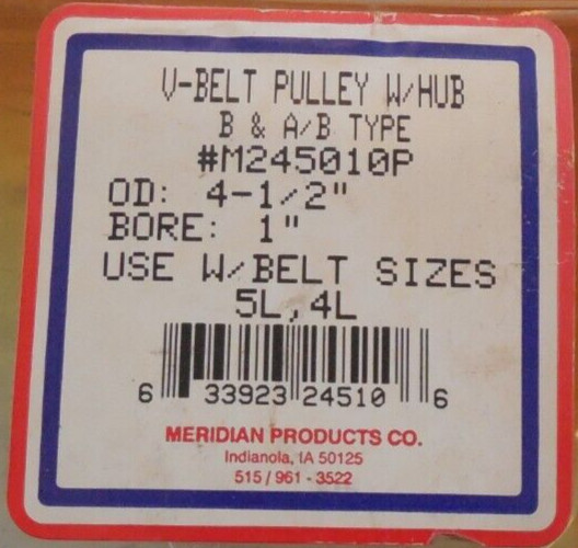 4-1/2" Outside Diameter 1" Bore V Belt Pulley 245010 Use with 5L, 4L