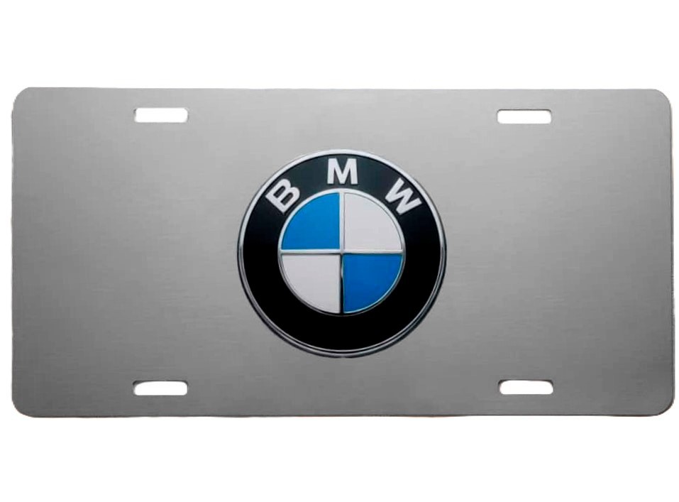 Flat Printed Aluminum Car Front Plate Cover BMW-inspired art , 12 x 6" grey.
